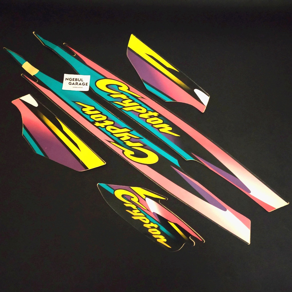 Stiker Crypton 1998 Merah Muda Biru Striping YAMAHA IMI