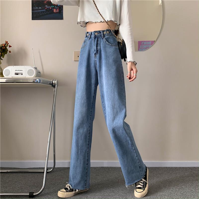 Korean Highwaist Loose Rawis Kasual Jeans Wanita Hot Sale