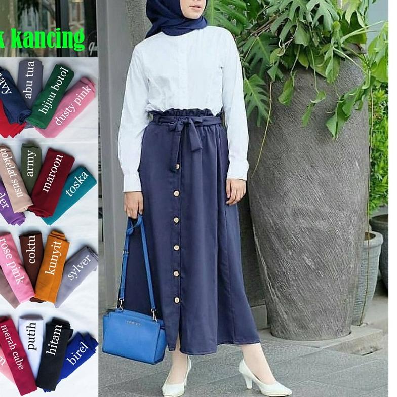 ROK PANJANG KOMBINASI KANCING DAN TALI BAHAN MOSCREPE