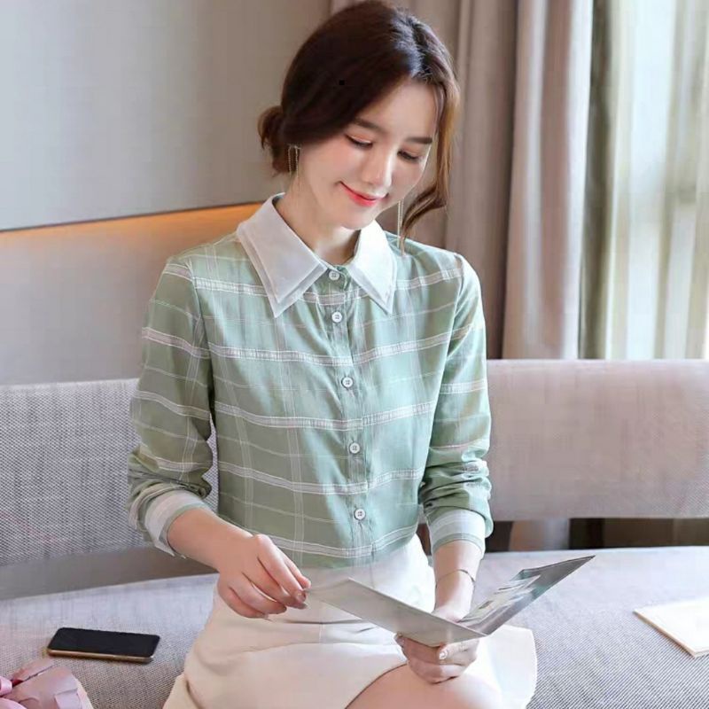 8351/ CORLISSE PLAID SHIRT Baju atasan wanita lengan panjang Kemeja kerja setelan perempuan Korean s
