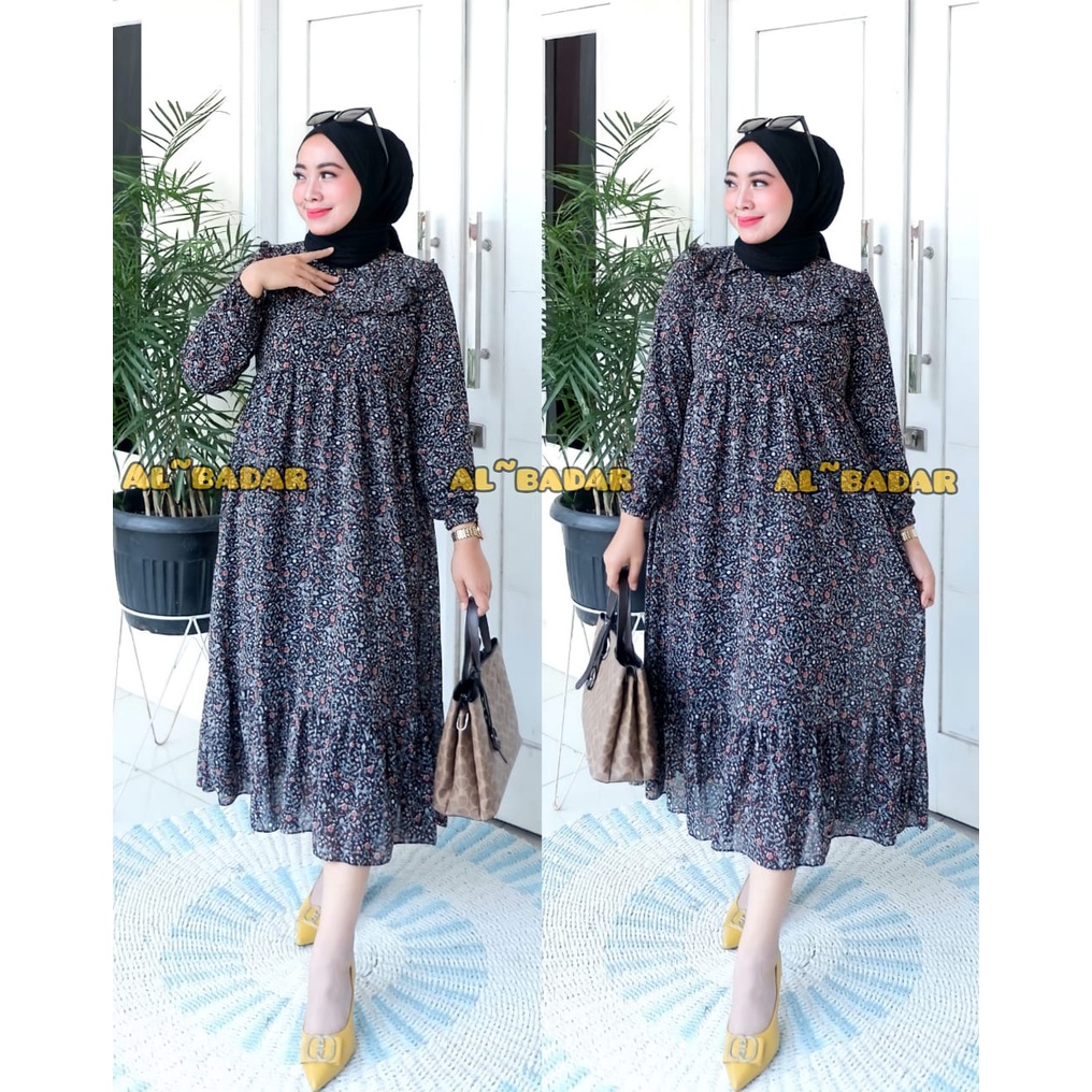 [ BISA COD ] MIDI DRESS MOTIF BUNGA MIX KERAH KOREA FRIEANDLY BUSUI, MIDIDRESS CERUTY BABYDOLL MOTIF MODEL TERBARU,MIDIDRESS BUSUI