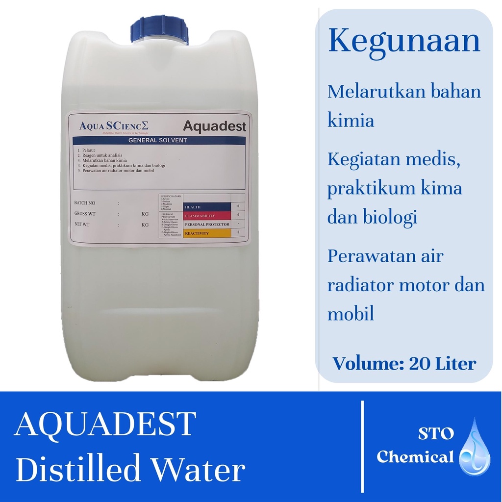 Aquadest 20 Liter / Distilled Water / Pure Water / Aquades / Akuades / Air Suling / Air Radiator / Air Aki