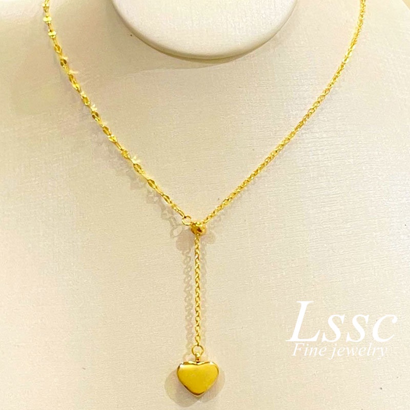 Kalung Titanium Serut Hati Rumbai Panjang Emas 18K Cantik Aksesoris Wanita Fashion Korea