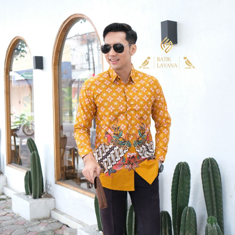 Truntum Kuning Kemeja Lengan Panjang Baju Formal Maupun Nonformal