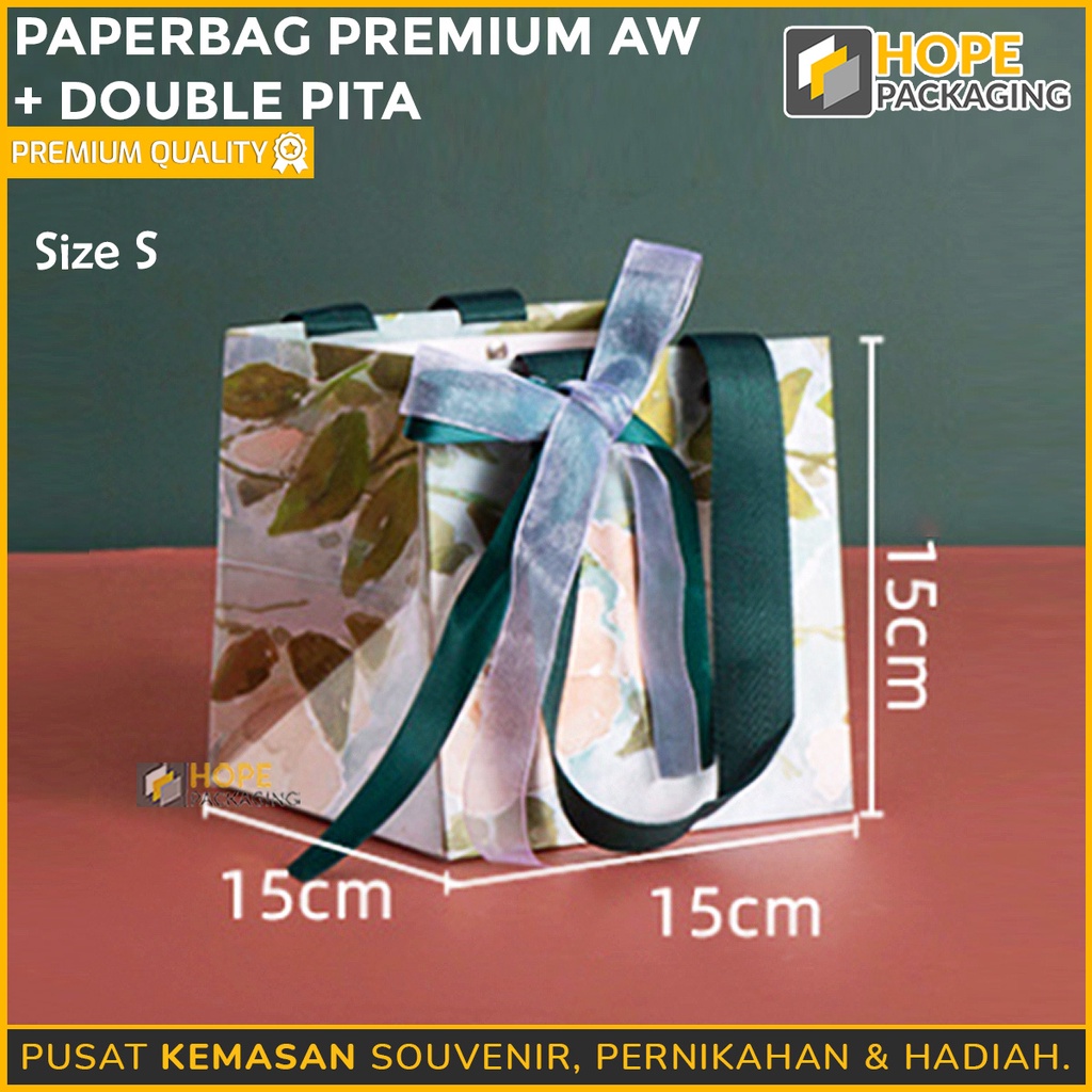 [ ISI 1 PCS ] Paperbag Premium AW + Double Pita / kotak Hadiah souvenir  Ulang tahun /  paper bag pita / tas hadiah romantis