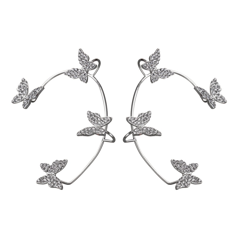 Klip Telinga Kupu-Kupu Logam Warna Emas Silver Tanpa Tindik Untuk Wanita Zirkon Berkilau Ear Cuff Clip Earrings Perhiasan Pernikahan