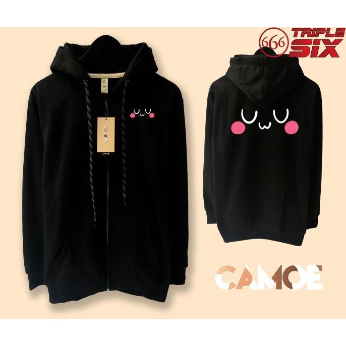 Jacket Anime Emo OwO UwU Sweater Hoodie Pria Bahan Fleece Sablon Polyflex Zipper Resleting Depan