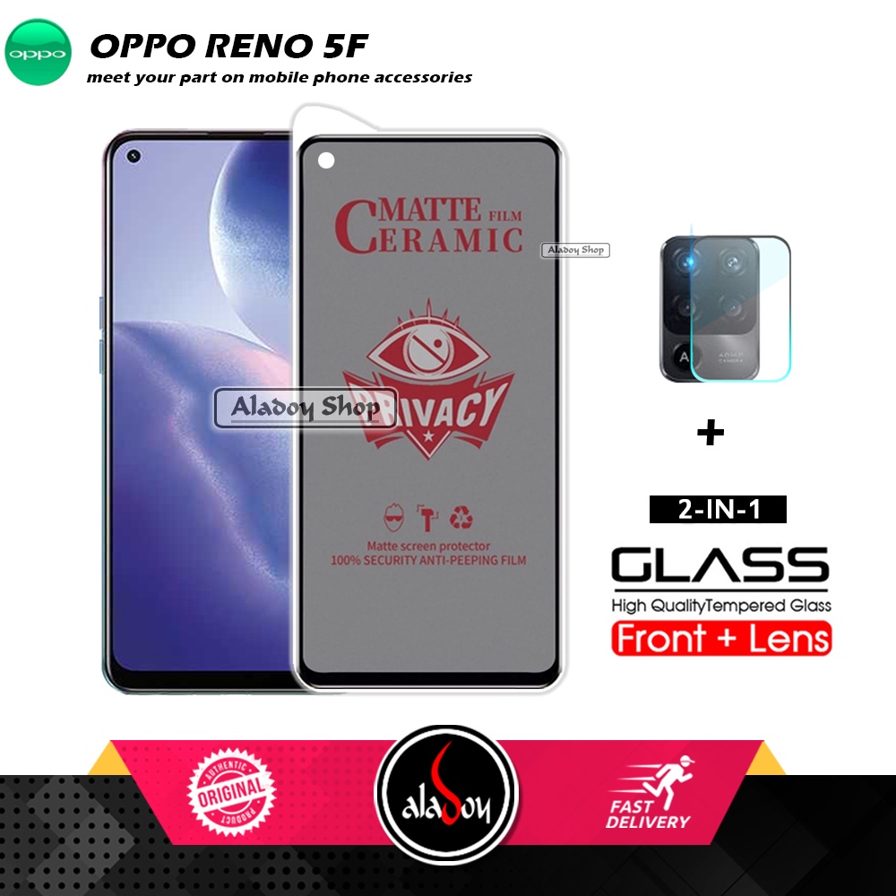 PAKET 2IN1 Anti Gores Privacy Oppo Reno 5F + Tempered Glass Kamera