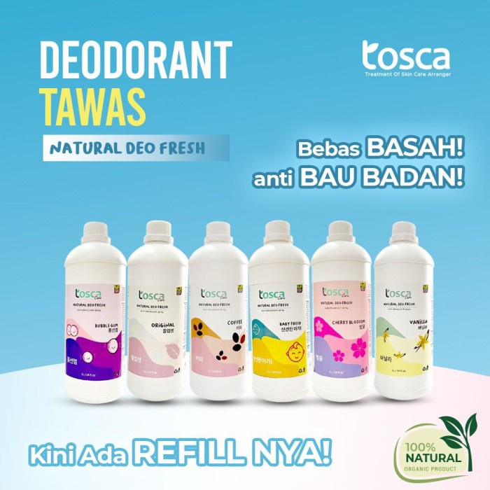 Deodorant Tawas Spray Refill 1 Liter - Tosca Fresh Natural Refill Isi Ulang 1 Liter - Deodorant Tosca 1 L