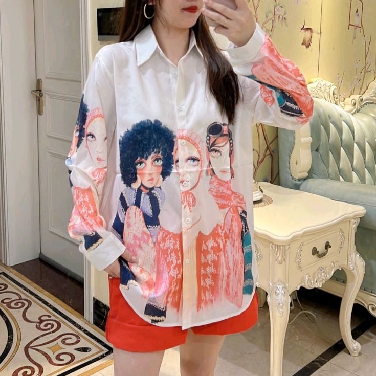 5615 Baju atasan kemeja blouse lengan panjang ala Korea Korean style wanita premium import baju atas