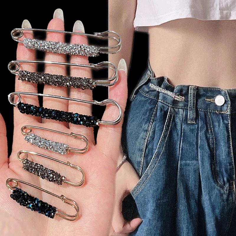 Fashion Rhinestones Pin Bros Untuk Wanita Jeans Pinggang Pin Dekorasi Gaun Celana Mengencangkan Pinggang Klip Logam Trendi Aksesoris Perhiasan