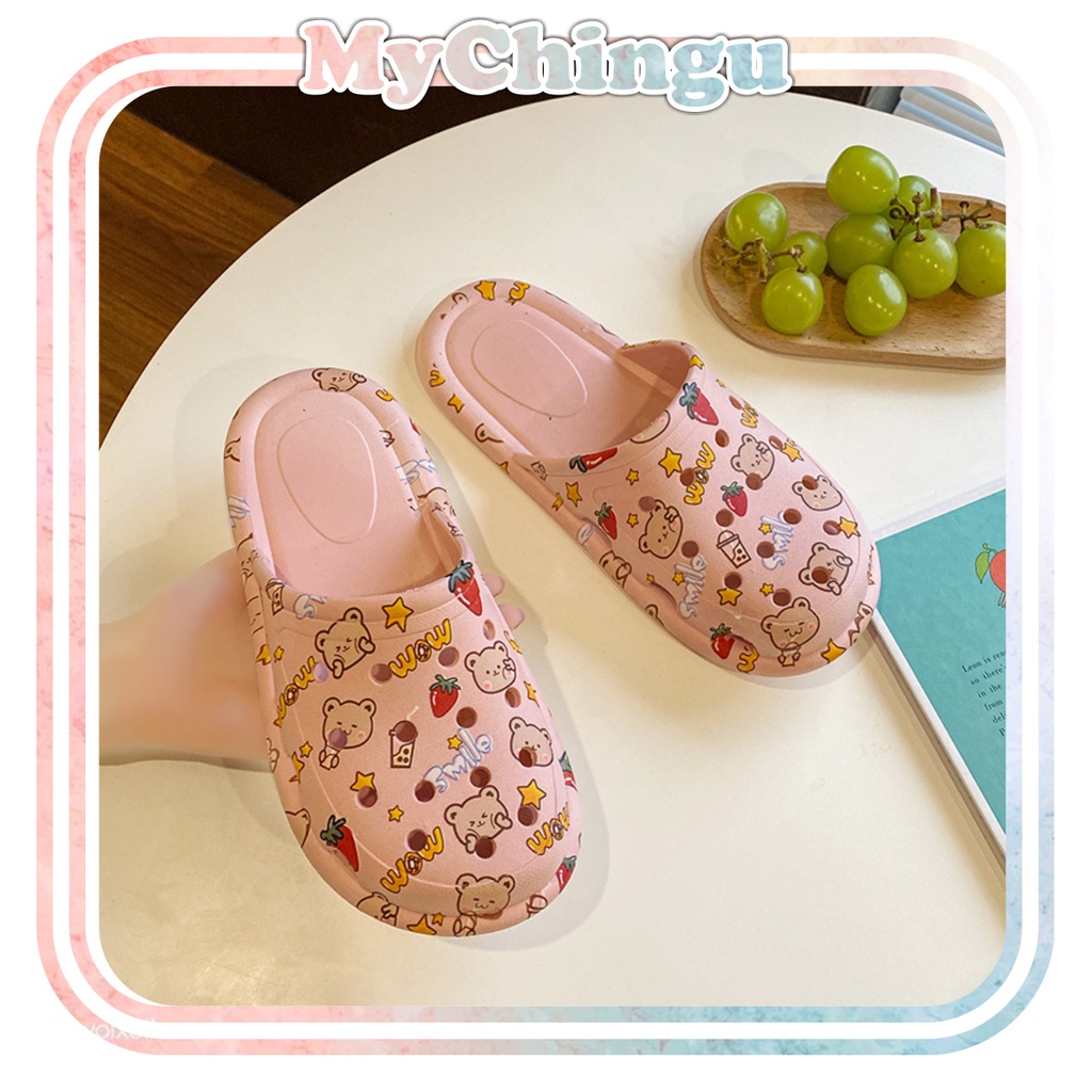 ❀ Chingu ❀ SA020 Sandal Soft Slip On Import Sendal Rumah Motif Bear Cute Fashion Korea Wanita Bahan Rubber Anti Sakit