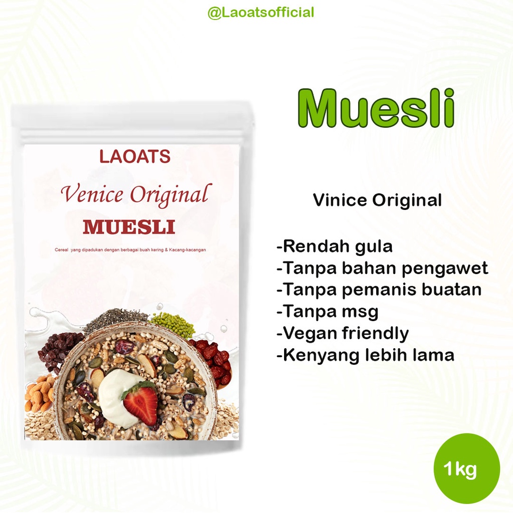 

Muesli Dried Fruit Chia Seed Oatmeal Kismis Makanan Diet Sehat Sereal Diet Rolled Oats Oat Milk Laoats Venice Original (1kg)