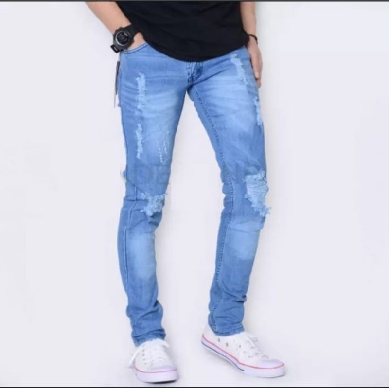 Celana Jeans Pria Panjang Skinny Sobek Destroy Celana Panjang Pria Jeans Sobek Original Denim Dewasa Premium Karet Melar Promo Tahun 2023