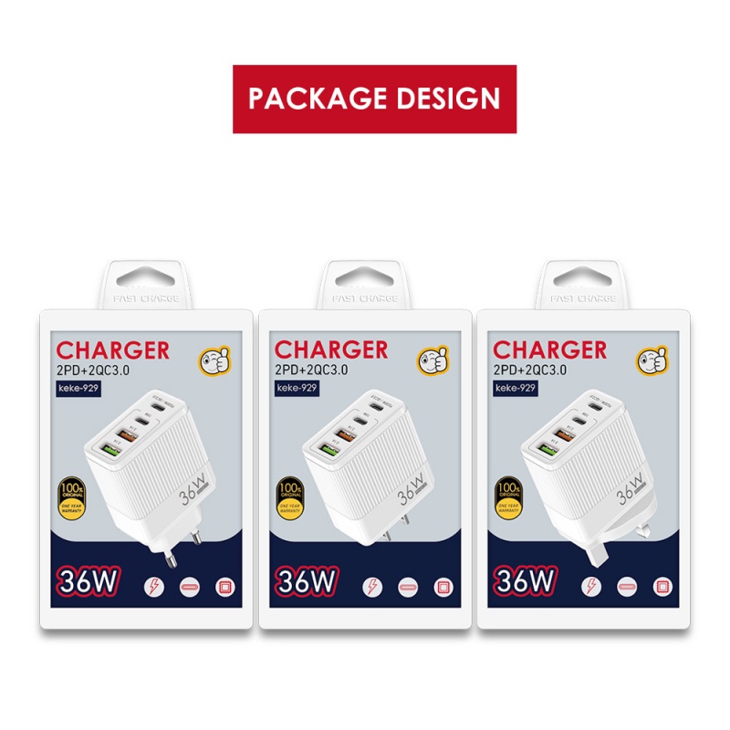 36w Pengisian Cepat Charger Ponsel 5V4A Peraturan Eropa Amerika Inggris 2PD+2USB Kepala Pengisian Adaptor Multi port