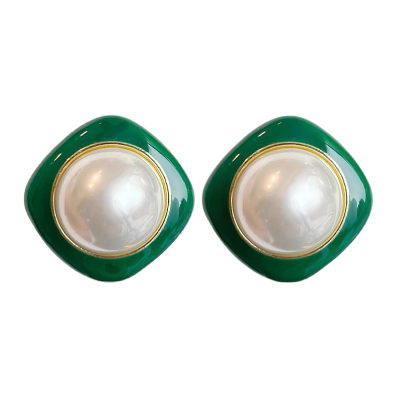 Anting Hijab Hijau Fashion Wanita Anting Bunga Gaya Korea Retro Stud Earrings