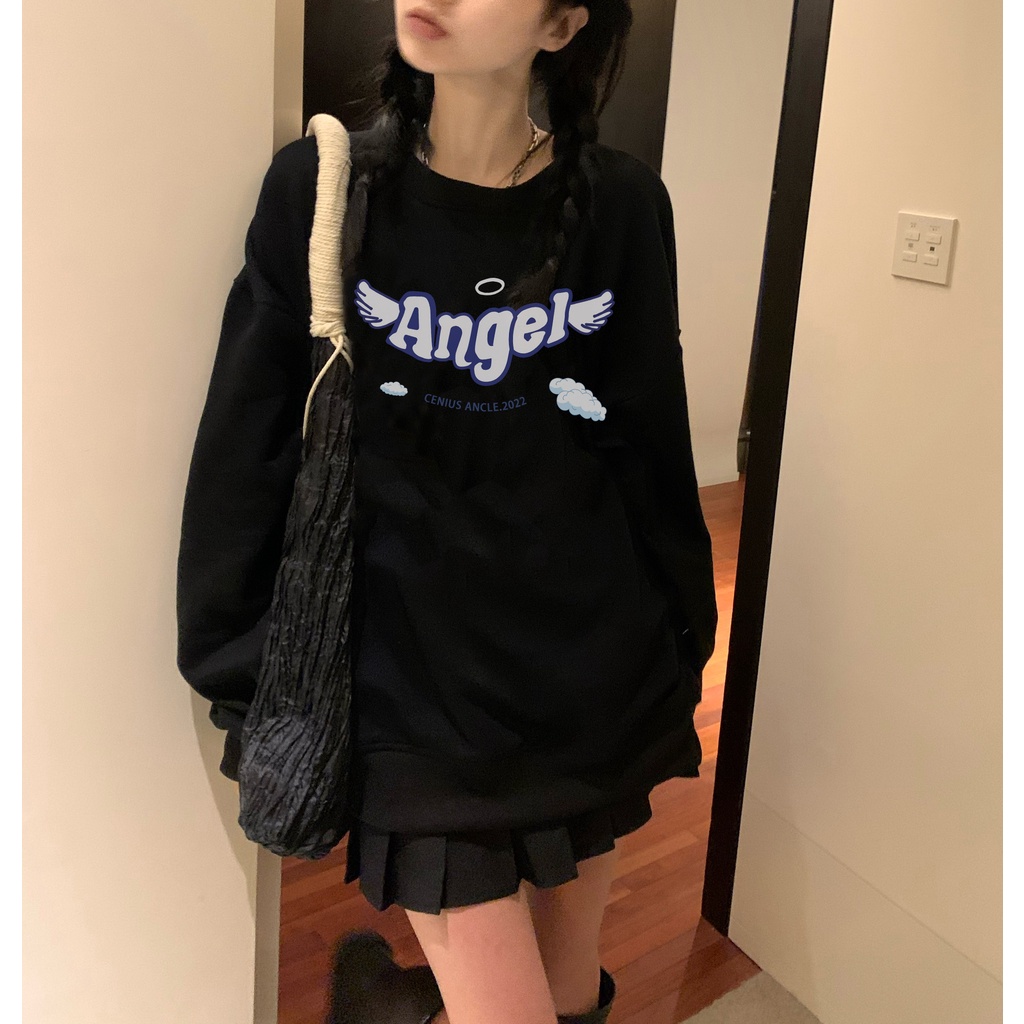 EUNII Sweater Lengan Panjang Cartoon Angel Wings Korean Style/Hoodie Oversize/Baju Wanita/Switer Wanita
