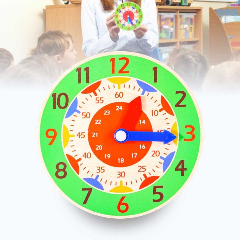 MYY Mainan Anak Montessori Clock Hour Minutes Children Toy - SZ0916 Hijau Green Melatih Kecerdasan Otak Anak mengenai waktu dan jam