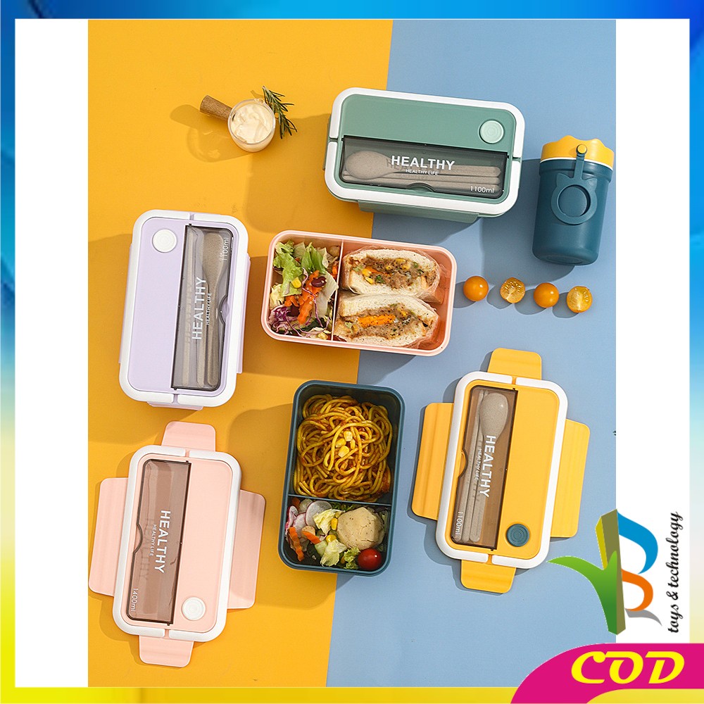 RB-C718 Kotak Tempat Makan Set Free Sendok Garpu dengan Pegangan Anti Tumpah / Tempat Bekal Bento Box BPA Free