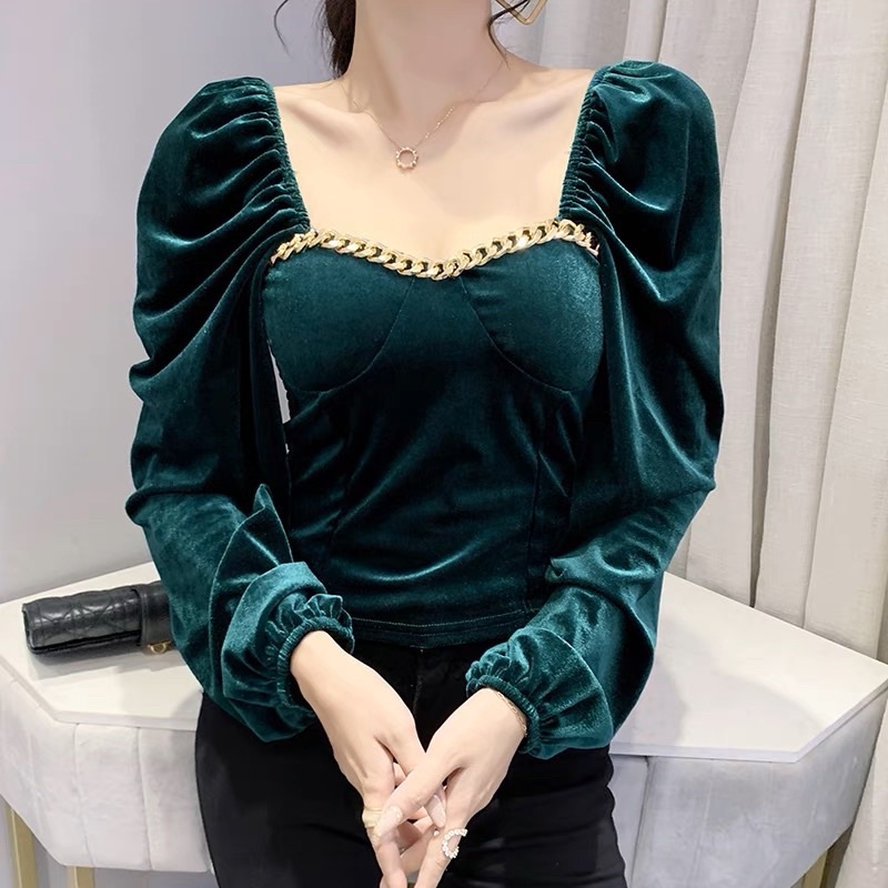 B10-26 Atasan blouse velvet lengan panjang elegant import