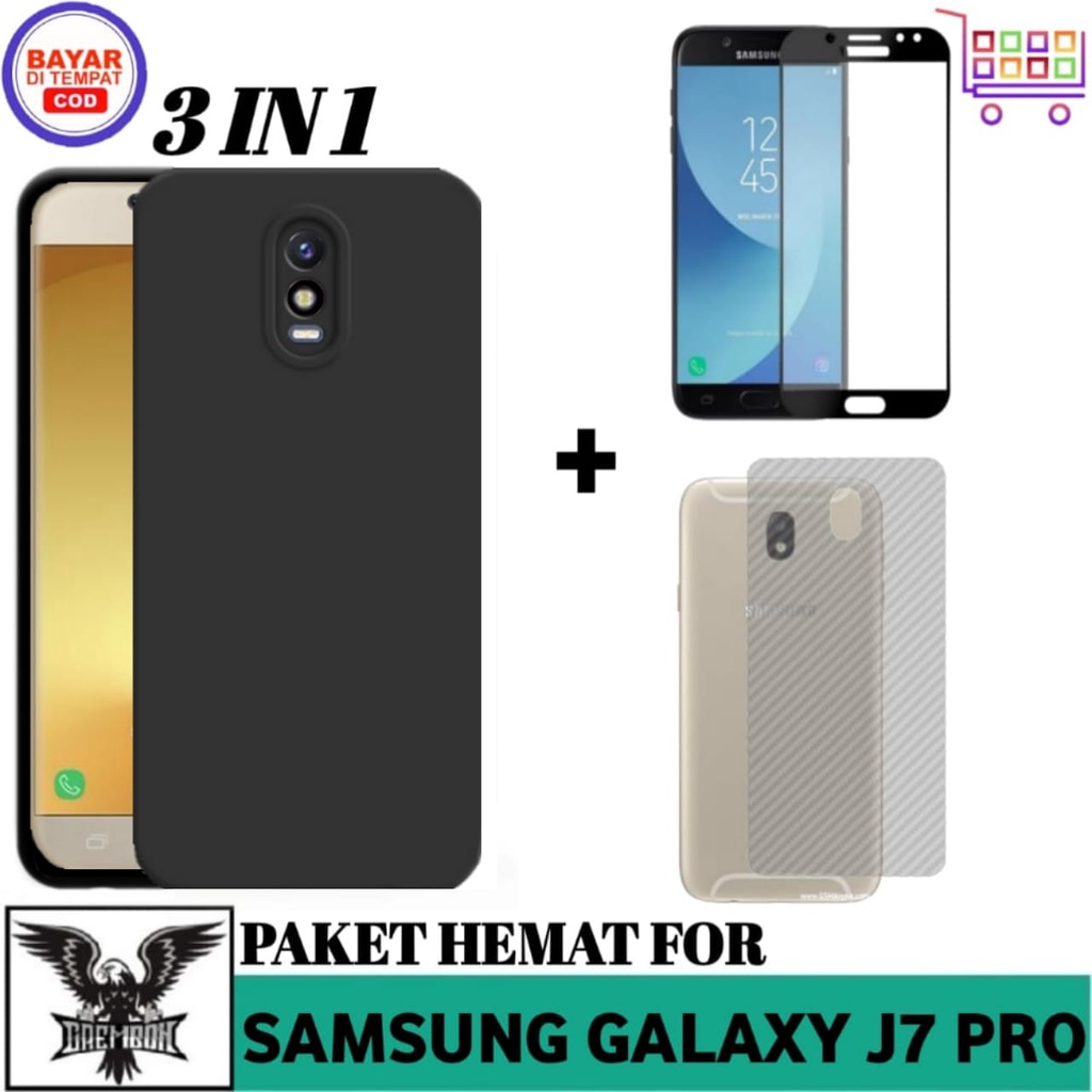 PROMO 3IN1 CASE SAMSUNG GALAXY J7 PRO SOFT CASE FREE TEMPERED GLASS + GARSKIN 3D