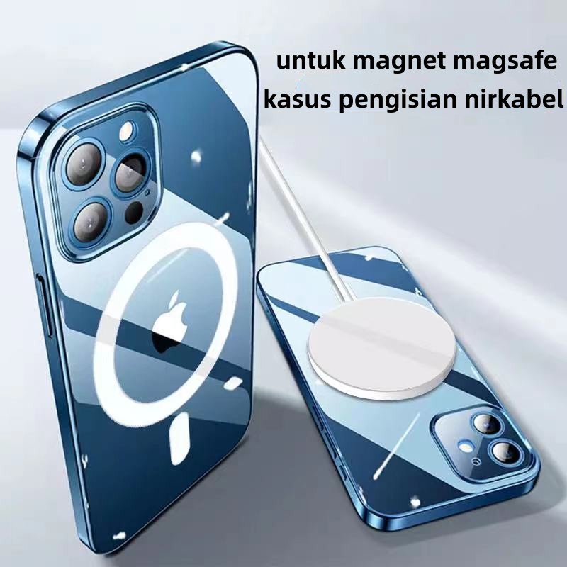 Softcase Transparan Casing iPhone 1112 13 14 dilengkapi Magsafe Magnetic Ring Charger Magnetik