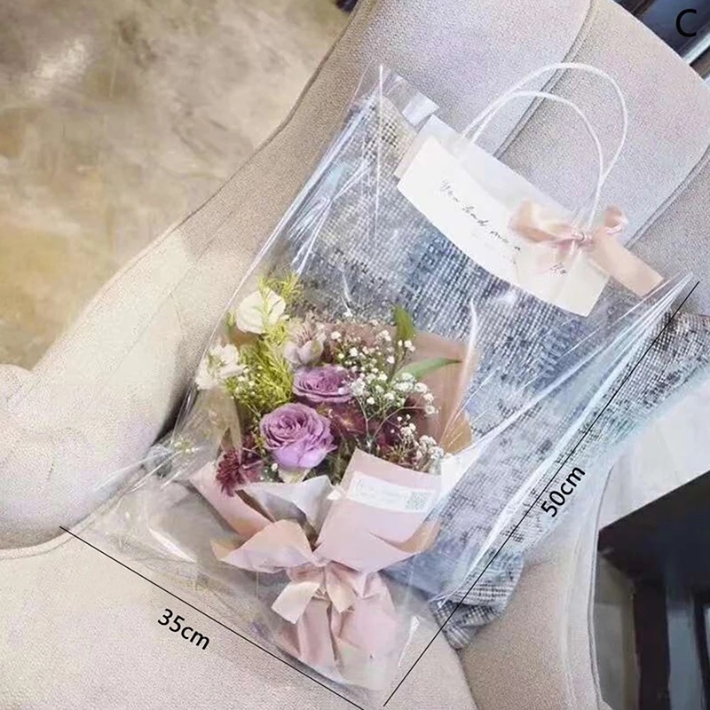 Bouquet Bagging Transparan Gift Bags 1Pc PVC Clear Bag Flower Untuk Kolokasi Packaging Portable Florist Dekorasi Untuk Pernikahan Valentine Day PVC Tas Hadiah Tote Panjang