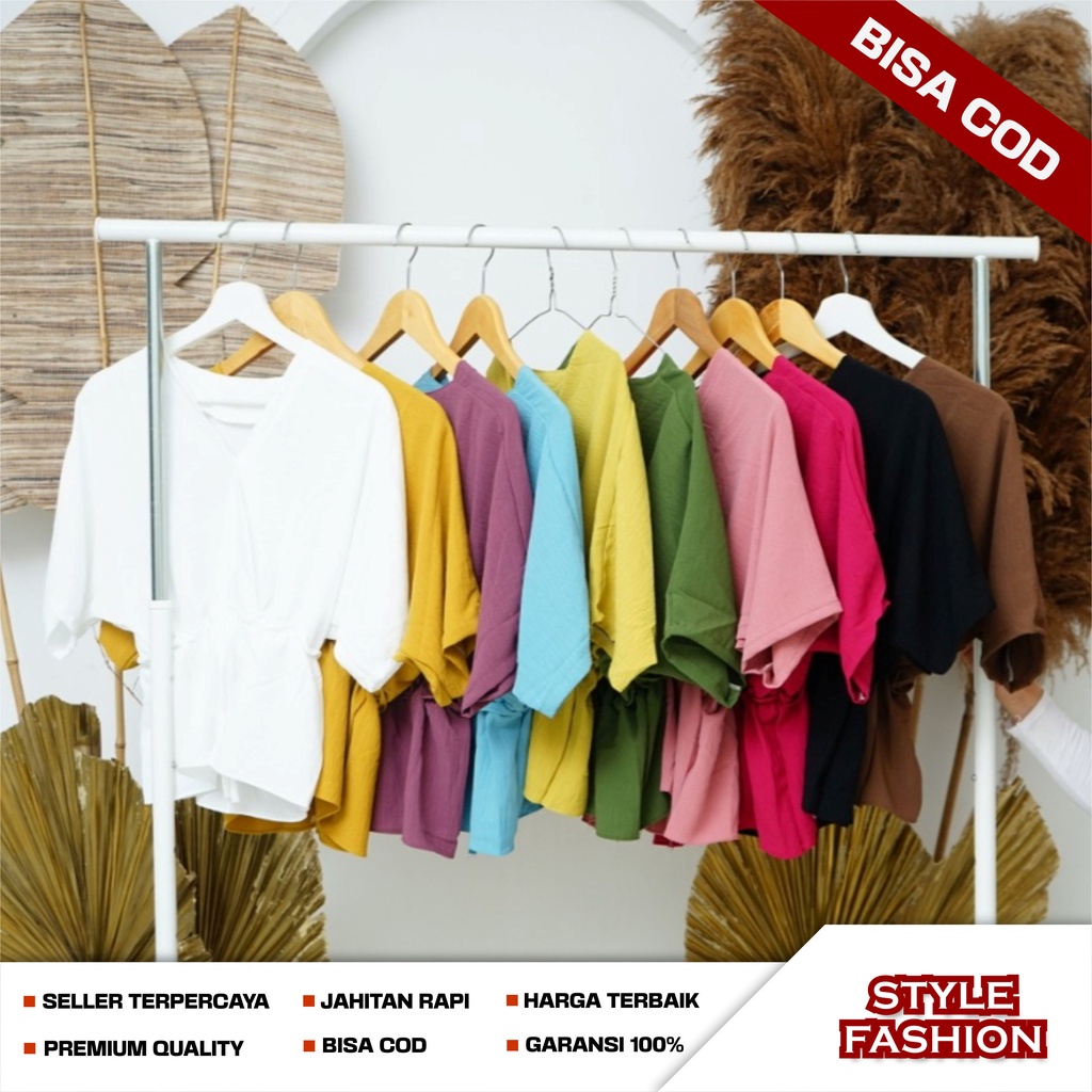 Atasan Wanita Blouse Fashion Muslim Bahan Cringkle Airflow  Warna Hitam Maroon Navy Coksu Murstad Hi