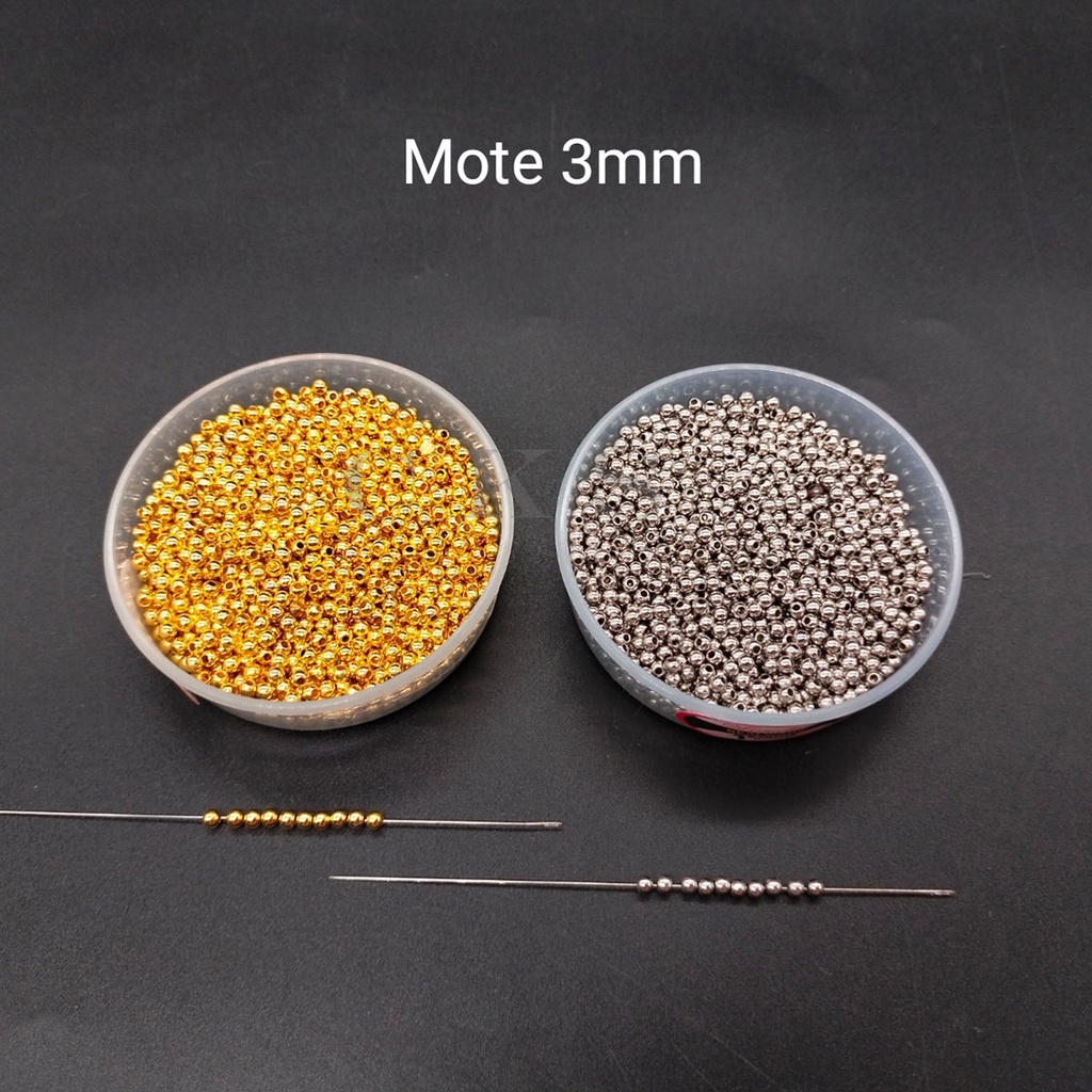 Mote lubang Mutiara / Mote Mutiara / Manik bulat warna 3mm (50 gram)