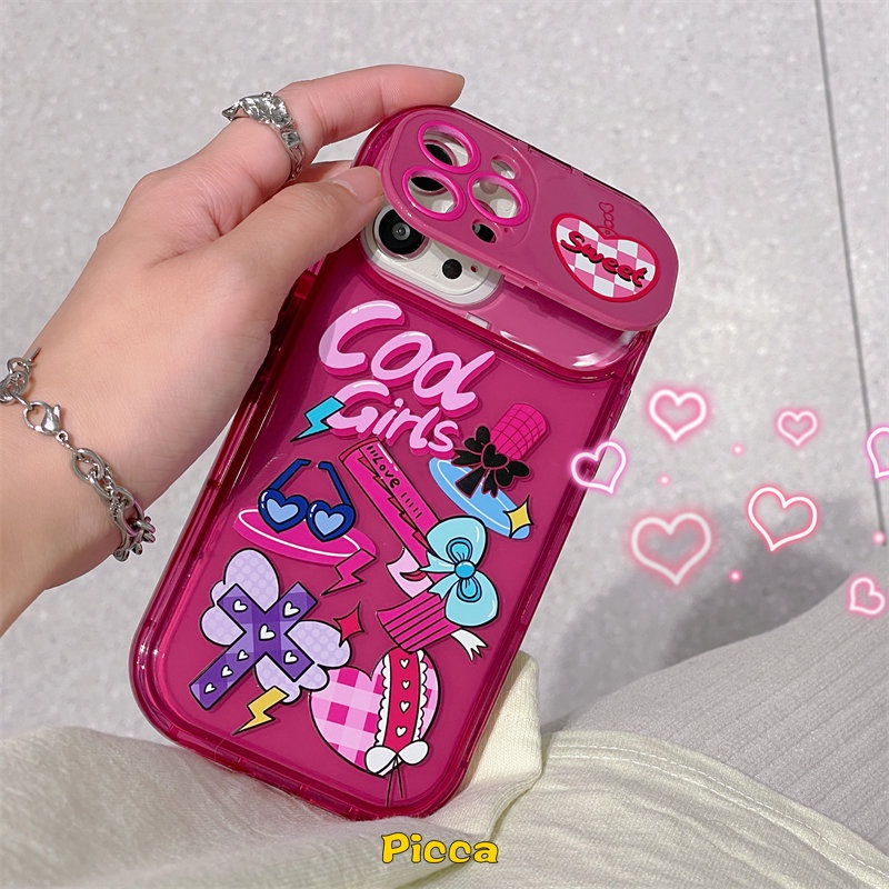 IPHONE Flip Make Up Mirror Case Lensa Kamera Kompatibel Untuk Iphone7 8 Plus XR 11 12 13 14 Pro MAX X XS MAX SE 2020 Kartun Lucu Graffiti Gadis Keren Soft Case