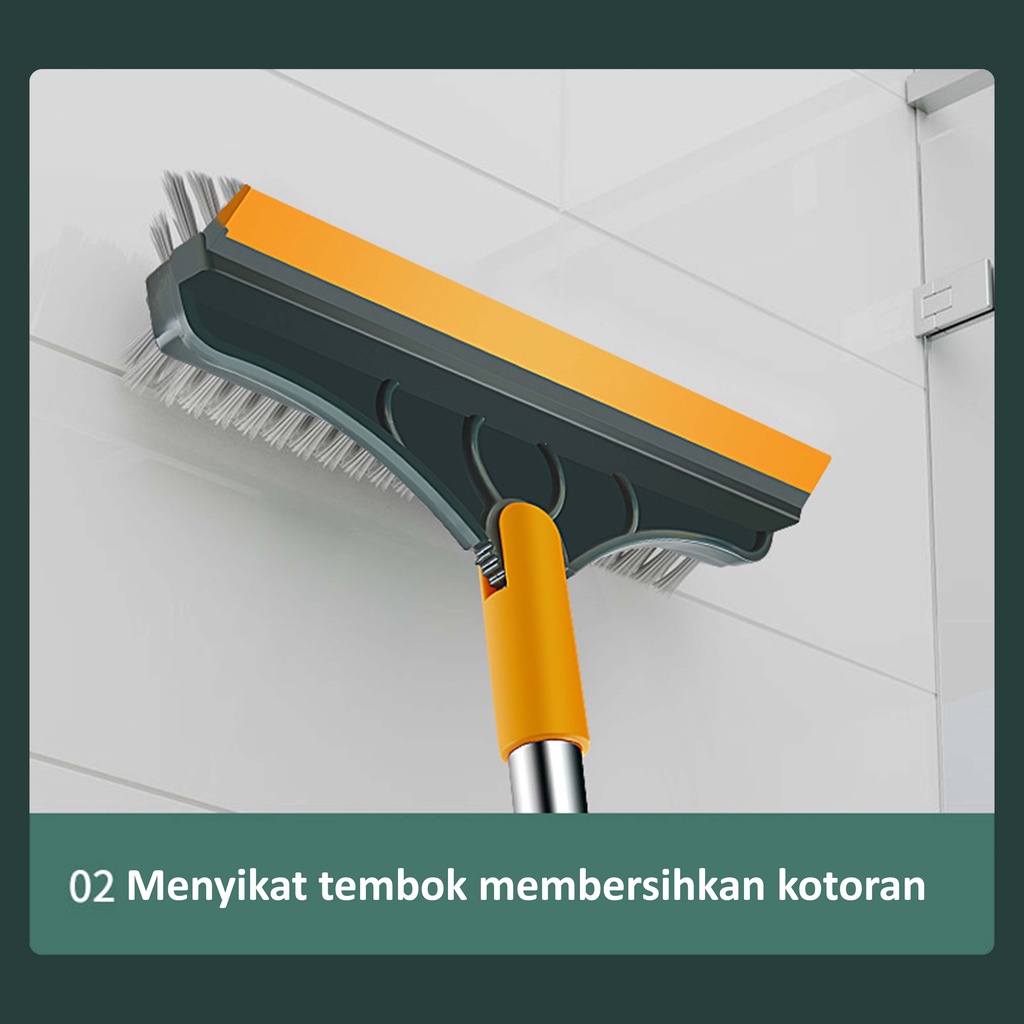 2 in1 Sikat Lantai Wiper Pembersih Lantai Dinding Kamar Mandi Gagang Panjang Portable Sapu Lancip