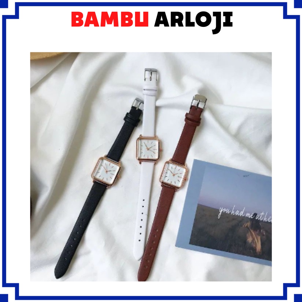 BAJ Jam Tangan Quartz Strap PU Analog Casual Gaya Retro Wanita Persegi Watch Korean Fashion RM029