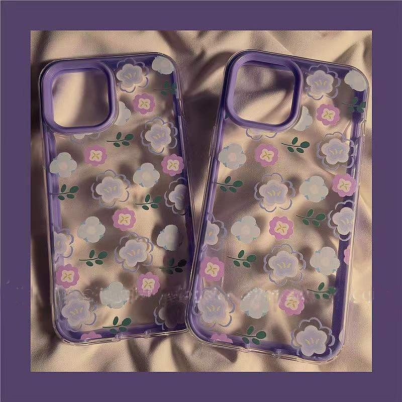 IPHONE Casing Ponsel Desain Tepi Flower Lavander Kompatibel Dengan Iphone12 13 14 11 Pro Max X Xs Max Xr Bbytht