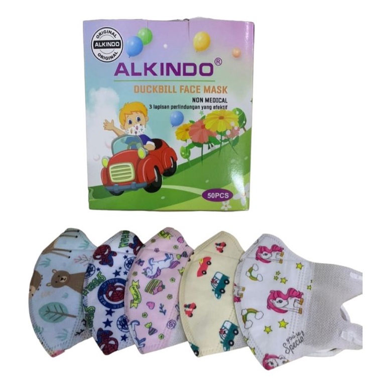 Masker Duckbill Anak Garis Alkindo 1box isi 50pcs
