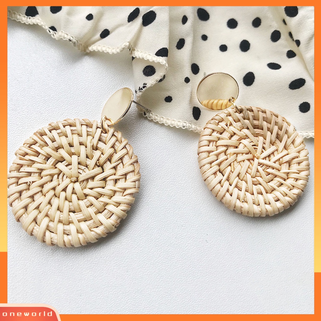 [WONE] 4pasang Anting Rotan Geometris Handmade Braided Wanita Bohemian Anting Rumbai Untuk Pacaran