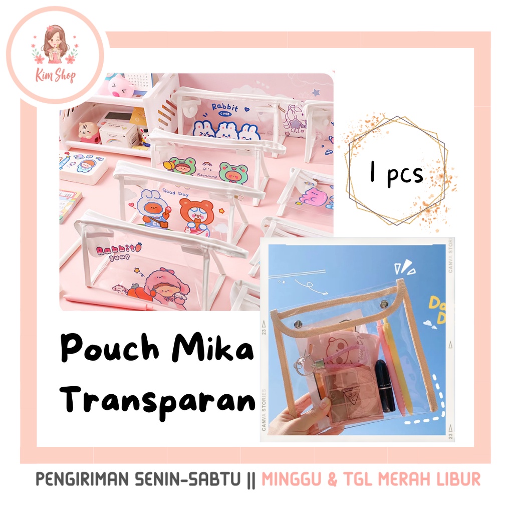 Jual Kim Shop Pouch Mika Dompet Make Up Transparan Tempat Pensil Alat Tulis Kosmetik Makeup