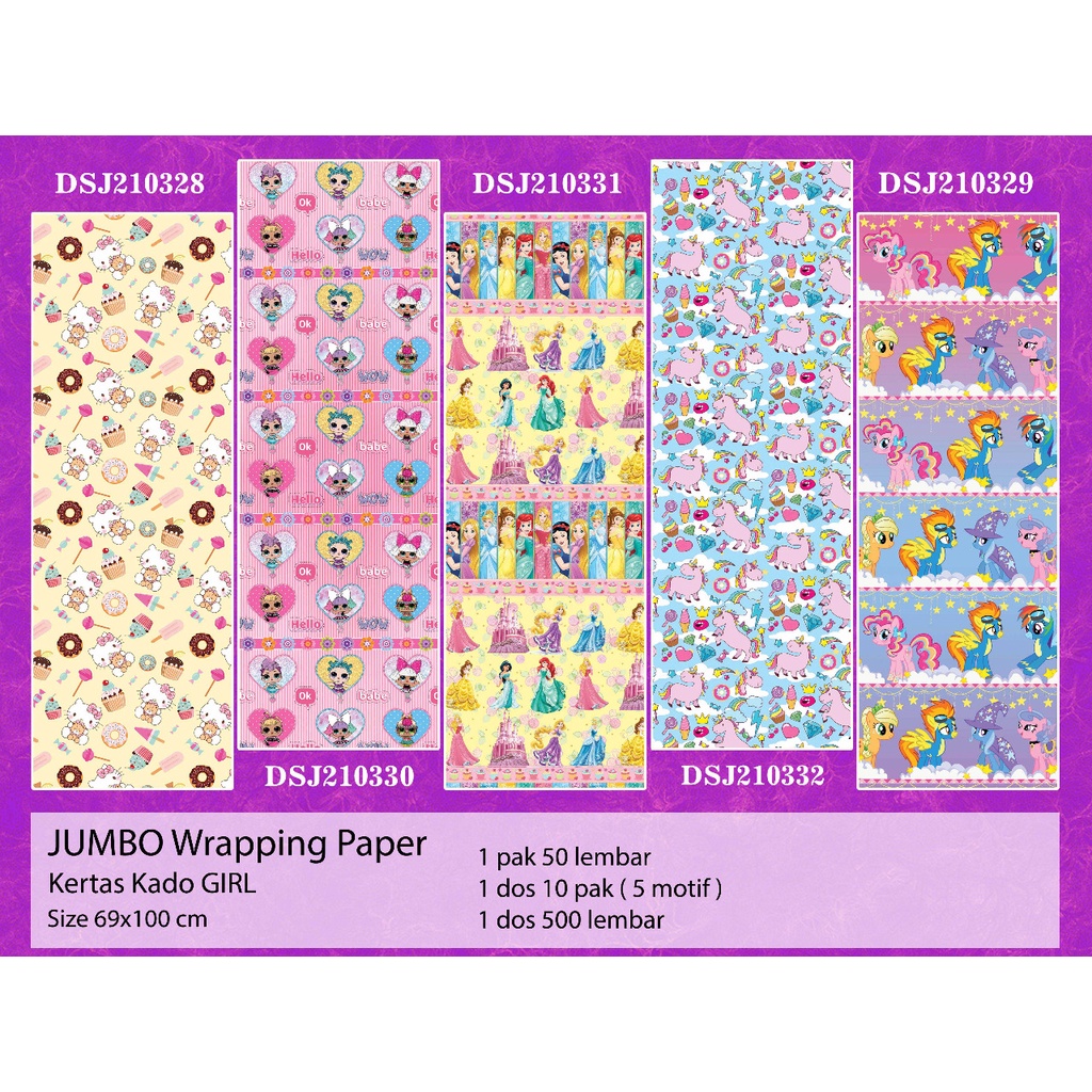 

Kertas Kado Jumbo GIRL, wrapping paper, kertas kado cewek, bungkus kado, kertas kado karakter