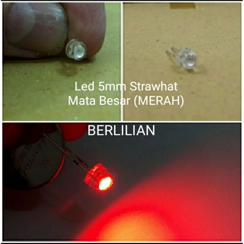 LED MERAH 5MM Strawhat Super Terang Mata Besar jual per/100pcs ( RED )