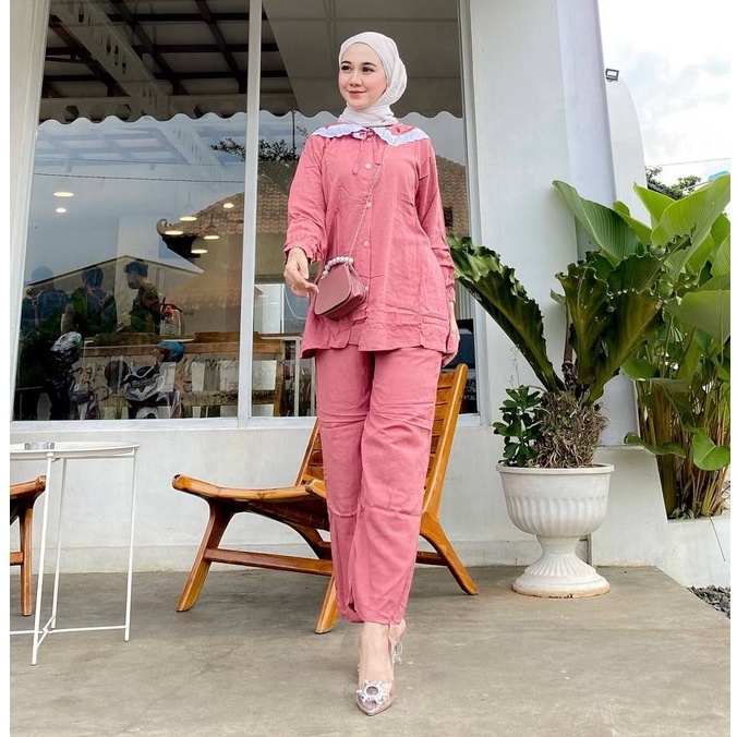 Setelan Wanita kekinian Agatha One Set Rayon Fashion Muslim Kancing Depan