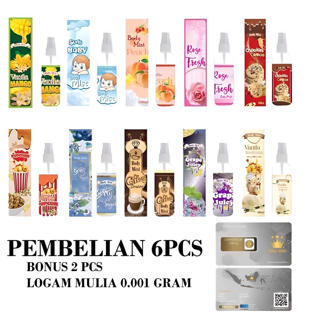 Kanzo - PROMO Paket Bundling Body Mist Premium 100ml BUY 6 Free Mini Gold 2 Pcs