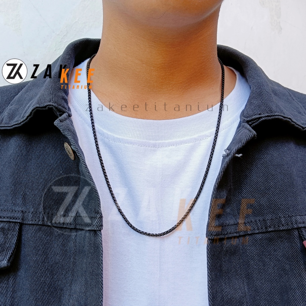 Kalung Titanium Pria Wanita Rantai Hitam Black Keren Cowok Cewek Rante Anti Karat