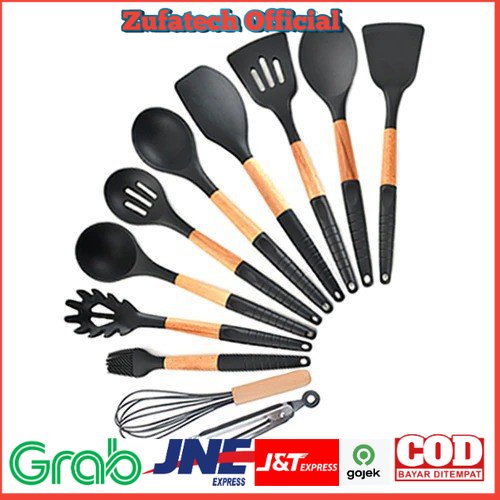 GLANYOMI Cooking Tools Set Spatula Alat Masak Dapur Kitchen Utensils Silicon 9 PCS - KT397 - Black