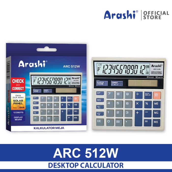 

BERGARANSI Calculator / Arashi Kalkulator ARC 512W / 12 Digit / Check Correct