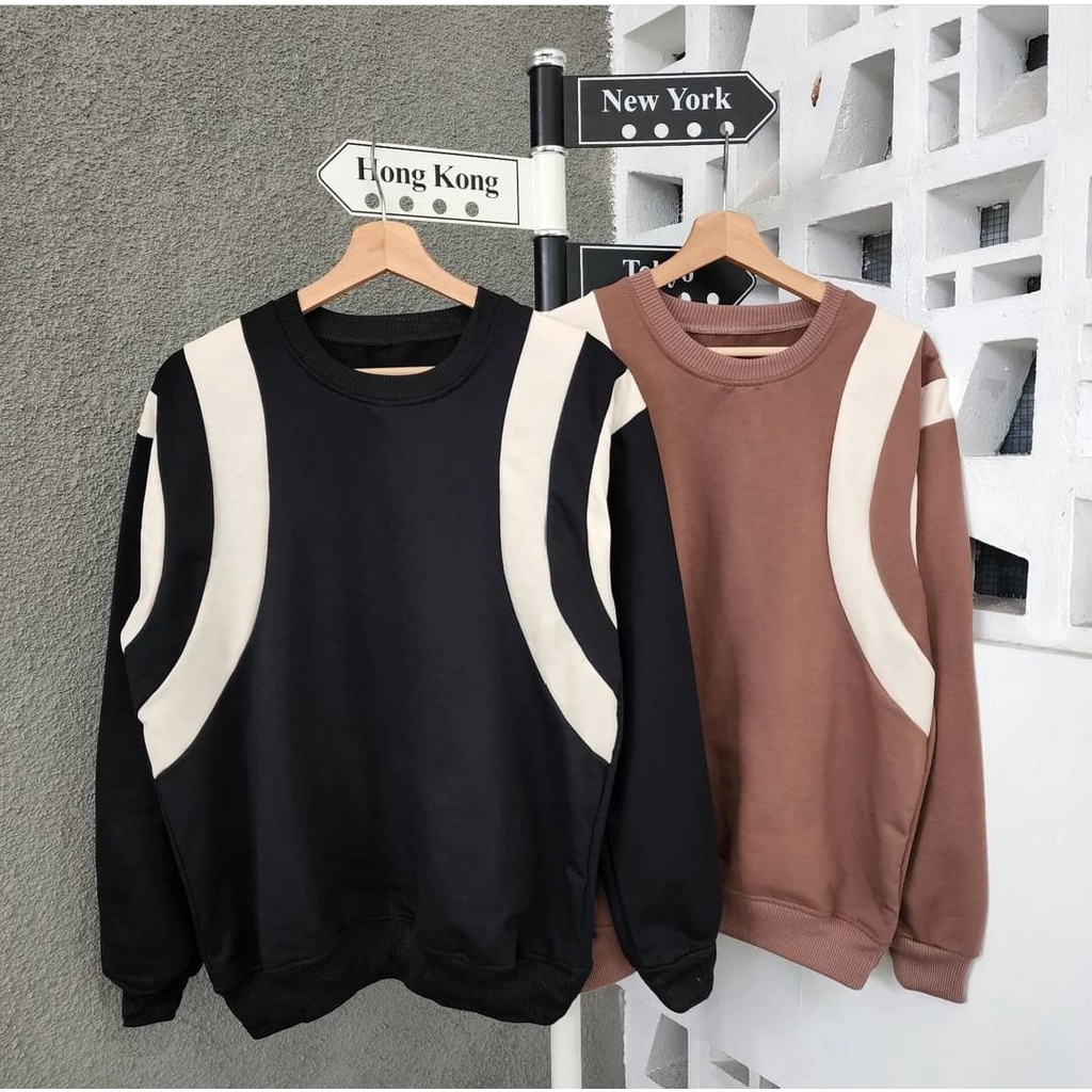 TWO LINES C SWEATER OVERSIZE WANITA SWEATSHIRT SWEATER BAHAN FLEECE