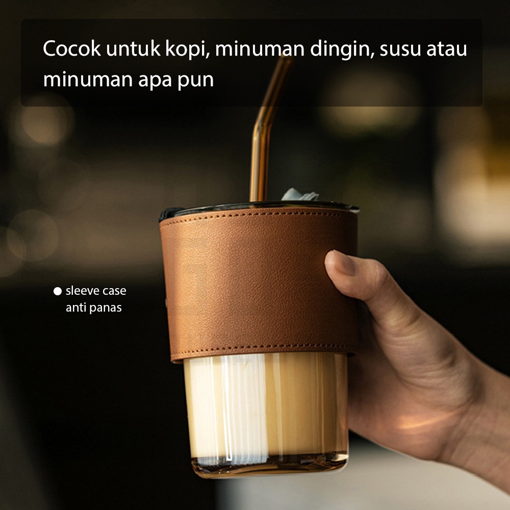 HUGO Tumbler Kaca 400 ml Gelas Minum Kaca Bening Aesthetic Coffee Cup Anti Tumpah