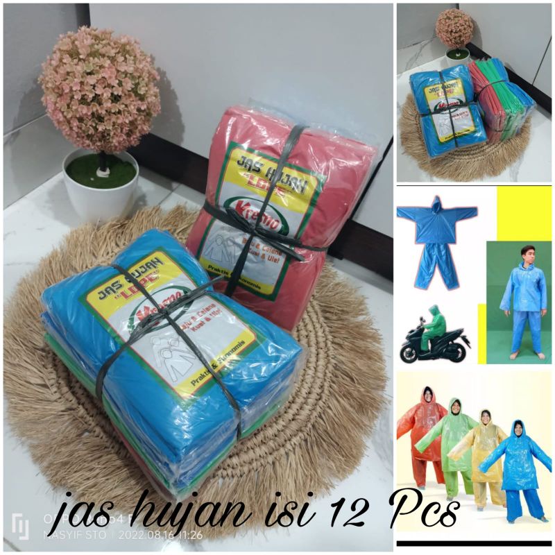 JAS HUJAN PLASTIK STELAN (mantel+celananya)  12 pcs grosir