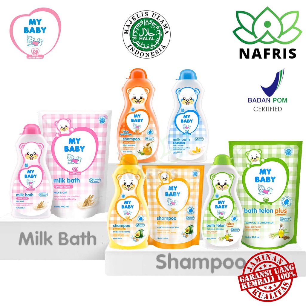 ♥️Nafris♥️My Baby Milk Bath Sweet Flora|Shampo Black&amp;Shine|Soft&amp;Smooth|200ml| Refill 400ml| Telon Plus| Soft&amp;Gel|Sabun Mandi dan Shampo Bayi