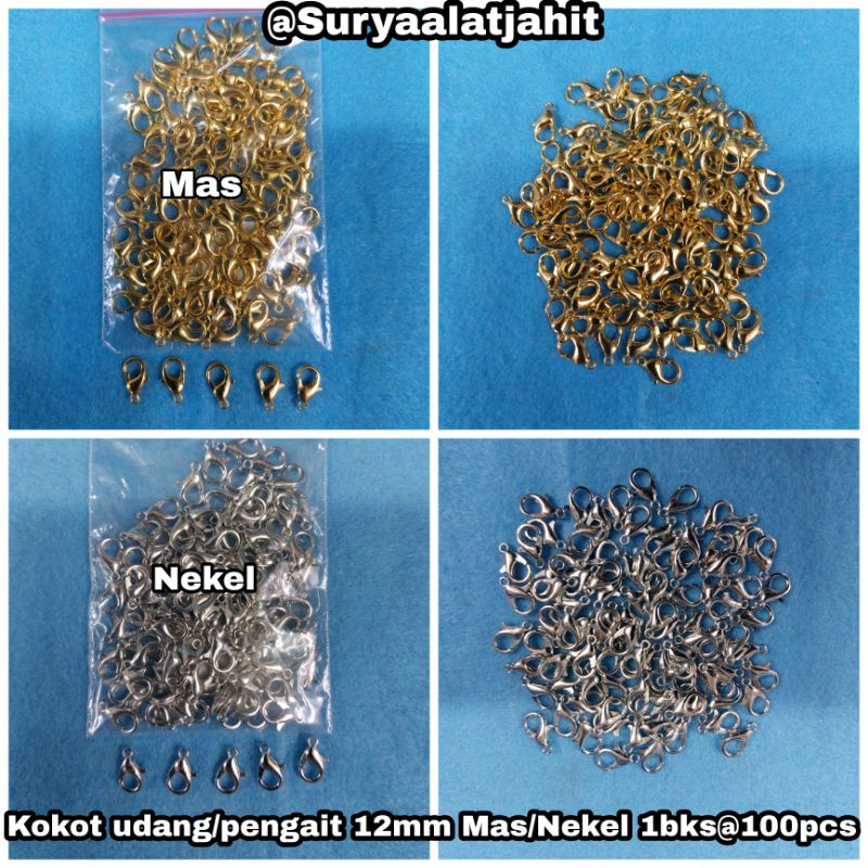 Kokot udang pengait 12MM Mas/Nekel @100pcs rp.16.000/100pcs