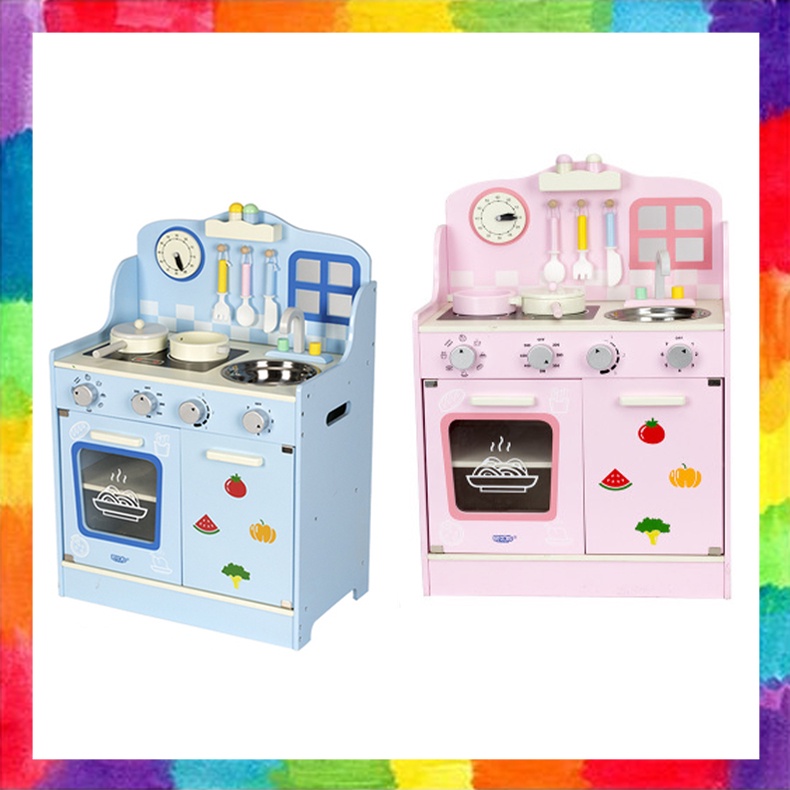 Mainan Edukasi Anak Kayu Masak Chinese Blue/Pink Kitchen Set Boys Wooden Toys Food Pretend Play