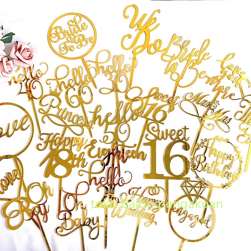 

Cake Topper Akrilik Happy Birthday Hiasan Kue Gold 10pcs dekorasi ulang tahun